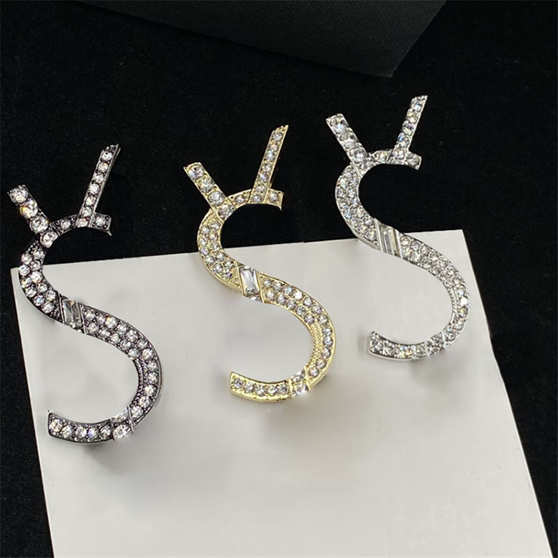 

Blinging Double Row Diamond Brooches Fashion Letter Geometry Combination Pins Women Wedding Engagement Gift Jewelry