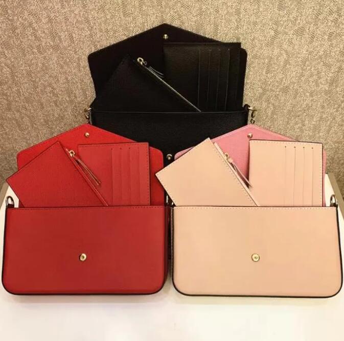 

Luxury Designer Woman Bag Handbag Shoulder bags Original box Purse embossed patterns flowers letters card slot three in one51688, Brown floral+red