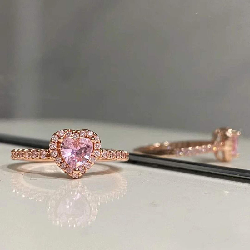 Rose gold 925 Sterling Silver Wishbone Heart RING Women Girls Wedding Jewelry For pandor diamond Love Rings with Original