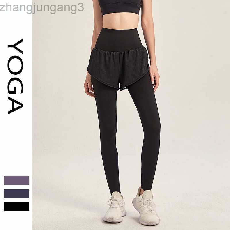 

Alos Yoga Pants Women's Summer Thin High-waist High-hip Pants Fake Two Pieces of Nude High-stretch Running Fitness Pants Women Leggings, Sapphire blue