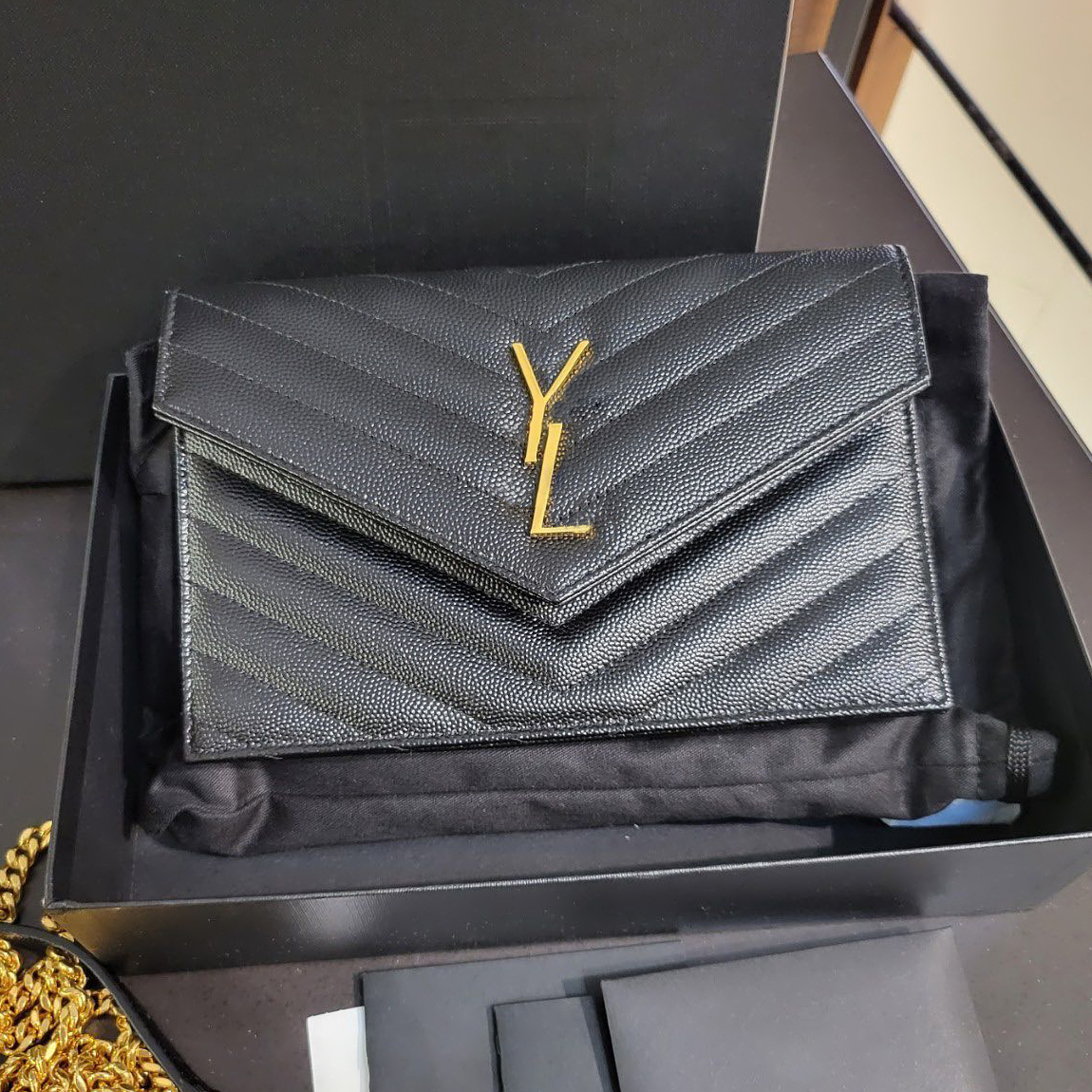 

Fashion woc clutch crossBody tote bag with box Luxury Designer Genuine Leather envelope handbag Womens c chain Metal letters wallet caviar mens Shoulder c chain bags, Black gold