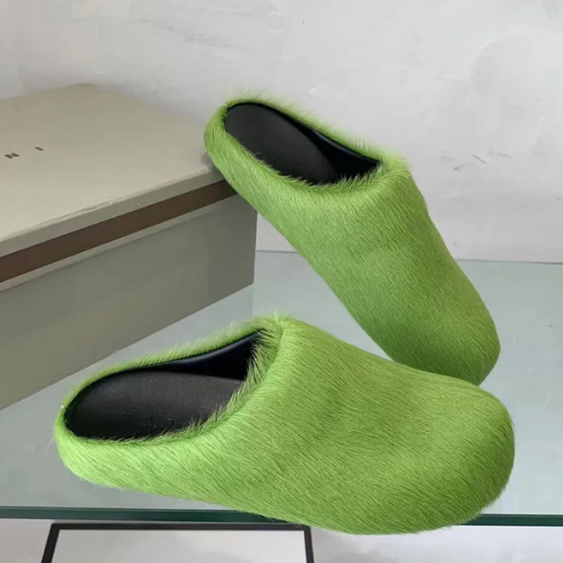 

2023 Fashion men Fur Slippers Women Round Toe Slides Female Black Rose Red Green Horse Hairs Mules Shoes Flat male Slipper Woman Casual plush shoess size 35-44, 01