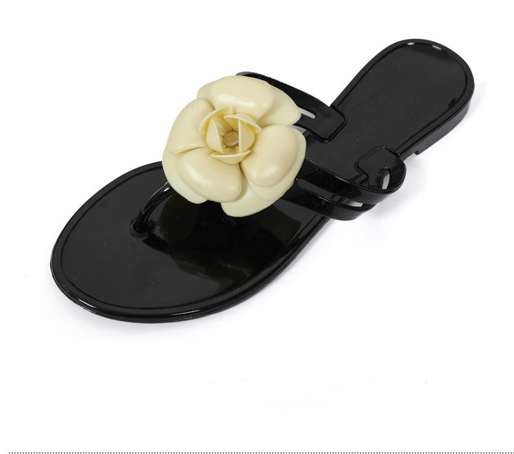 

New Women summer Camellia slippers sandals flip flops sandals flat slippers Europe station with flat Fashion casual sandals, Black/beige flower