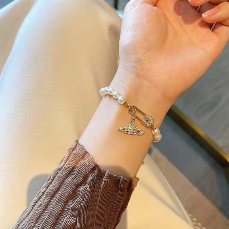 

Cute Crystal Saturn Beaded Bracelets Silver Gold Women Planet Pearl Bracelet for Gift Party Fashion Jewelry