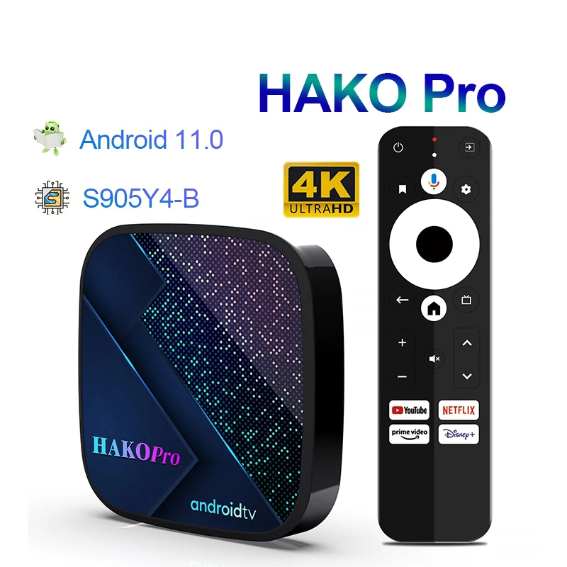 

HAKO Pro Dolby Amlogic S905Y4-B 2GB 4GB 16GB 32GB 64GB 100M LAN 2.4G 5G Dual Wifi BT5.0 4K HDR Smart TV Box Android 11