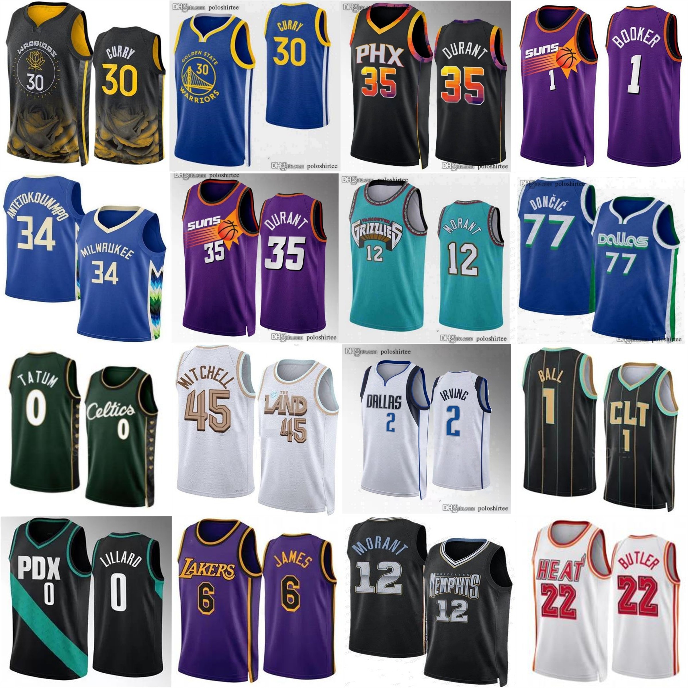 

Basketball Ja Morant Stephen Curry Jersey LaMelo Ball Jimmy Butler Lillard Tatum Devin Booker Kevin Durant Luka Doncic Antetokounmpo Irving Mitchell Jerseys, As photo