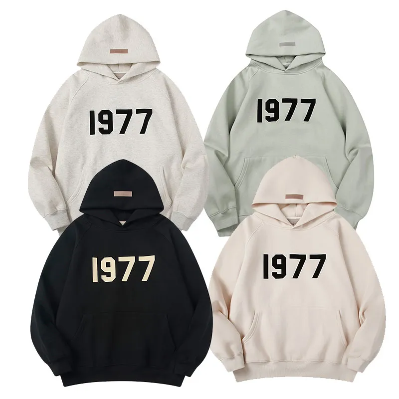 

2023 Winter fashion Oversized Men Hoodies High Quality 1977 Flocked 100% Cotton Sweatshirts Loose Couples Tops Fashion Hip Hop Hoodie, Postage subsidy shot