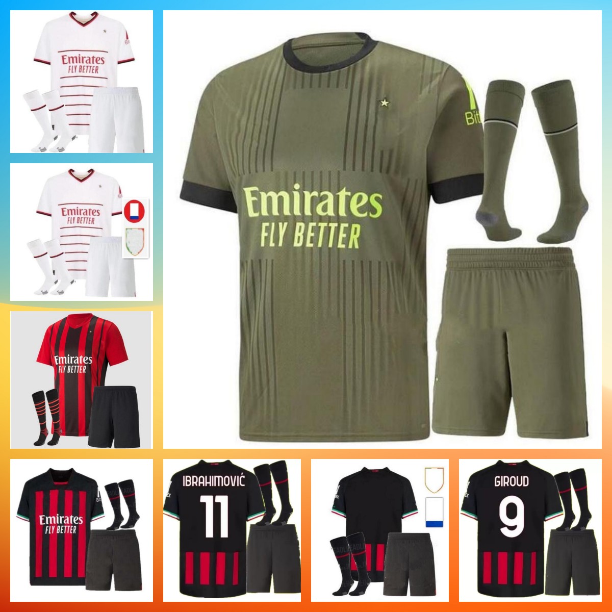 

adult kits Newest 22 23 soccer jerseys AC MILANS LEAO TOMORI IBRAHIMOVIC football shirt 2022 2023 TONALI BENNACER REBIC HOME AWAY Camiseta de futbol Men Kids kit Socks, 11