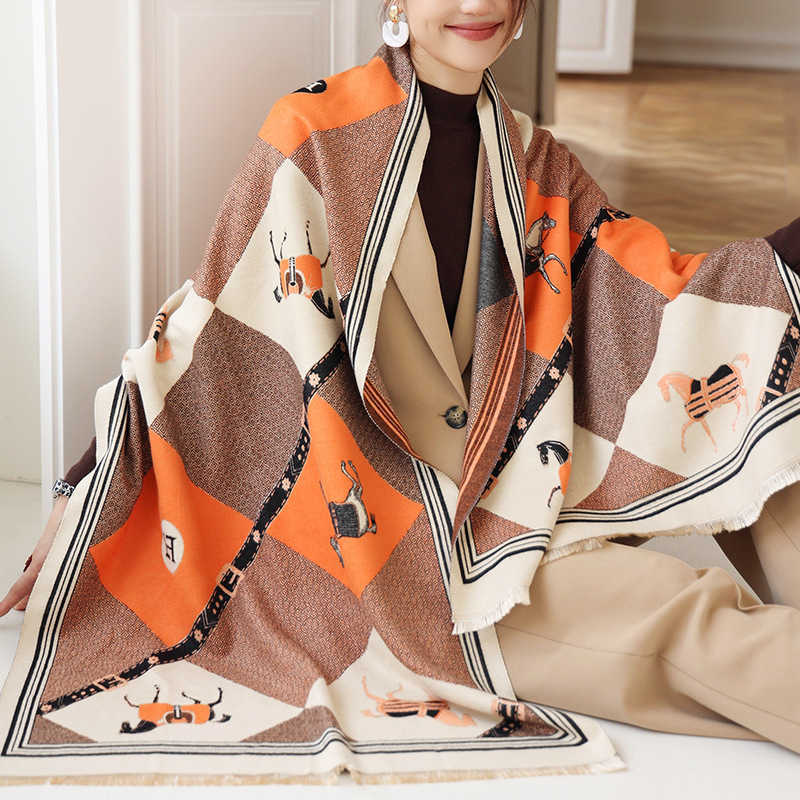

Winter Cashmere Scarf Women Pashmina Blanket Horse Scarves Shawls Female Foulard Bufanda Luxury Design Thick Warm Scarves
