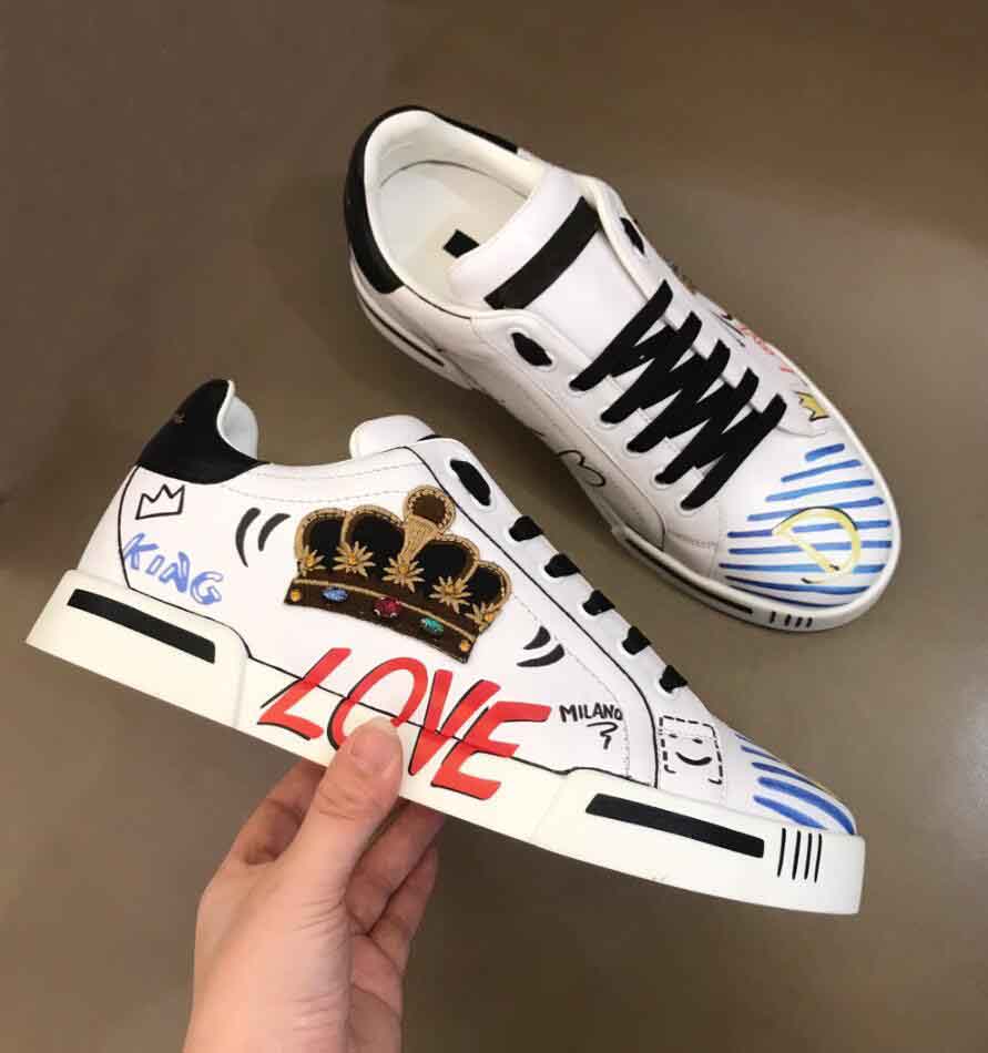 

Famous Brand Men Sneakers Shoes Nappa Leather Sporty Leather Light Rubber Sole Trainer Low Top Casual Graffiti Wholesale Skateboard Walking, 35