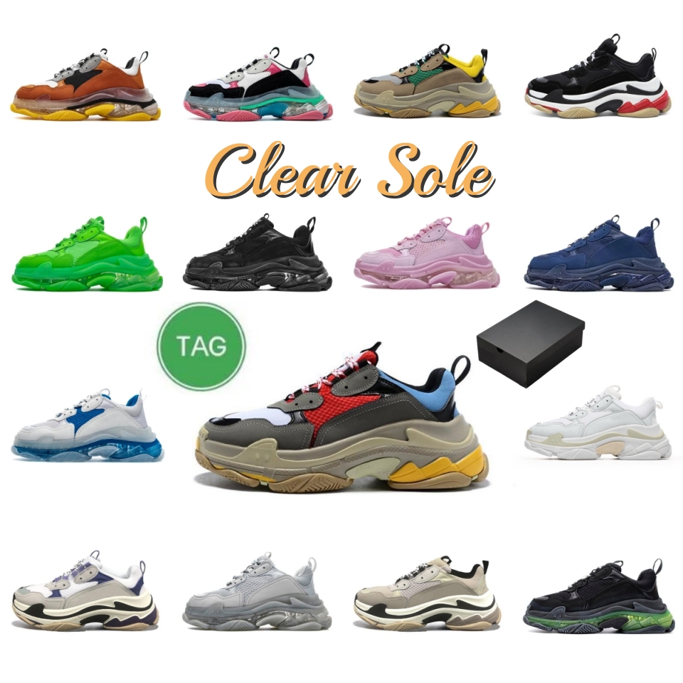 

Designer 17FW triple S men women casual shoes platform Luxury sneakers clear sole black white grey red pink blue Royal Green Jogging Walking mens trainers with box, 16