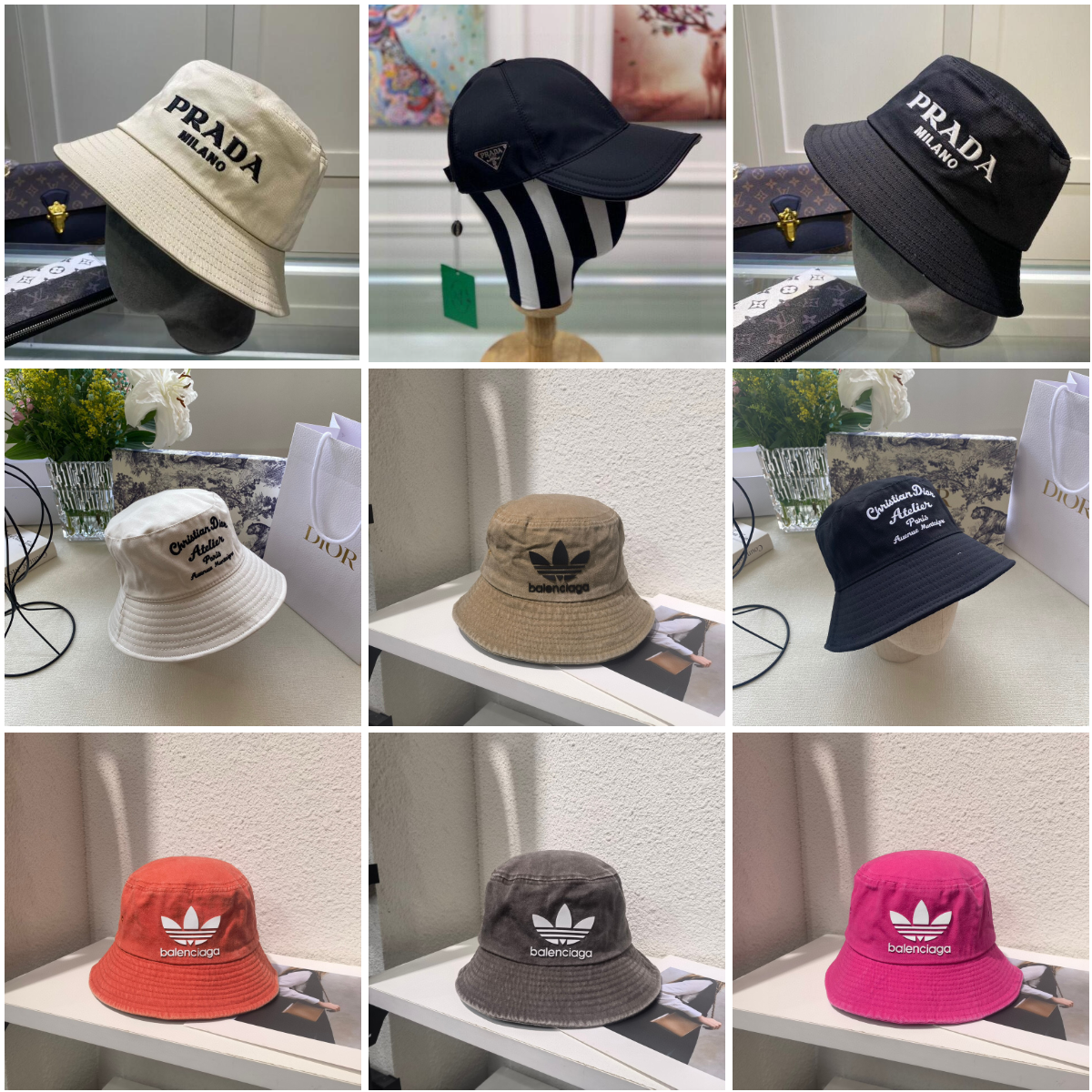 

Prada Fisherman Hat V Home Bucket Hat Mens and Womens Same Sun Protection Hats Trendy Essential Item 4 colors W212 #2801