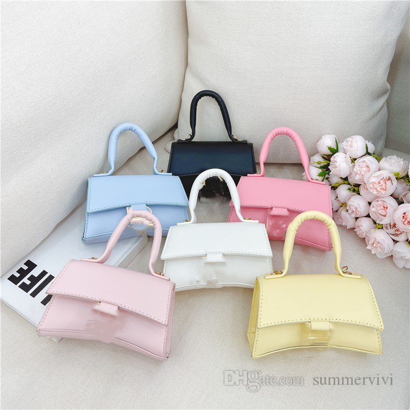 

Luxury children letter handbags girls candy color PU leather single shoulder bags kids metals chain messenger bag Z0413, Peach pink