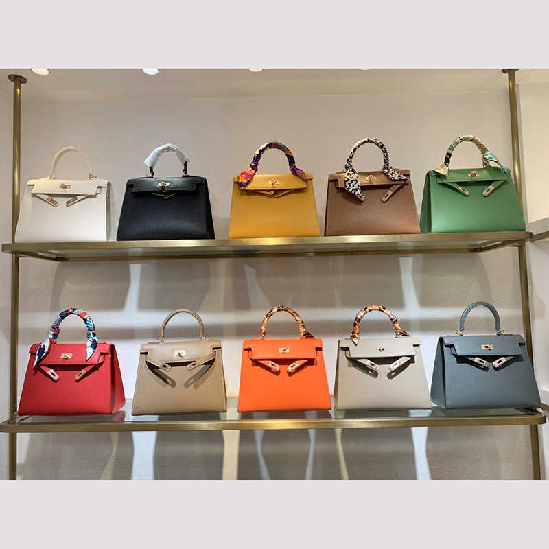 

Designer bags Herms Kelys handbags designer hems bags Women's hand leather pattern, 25cm version bright red