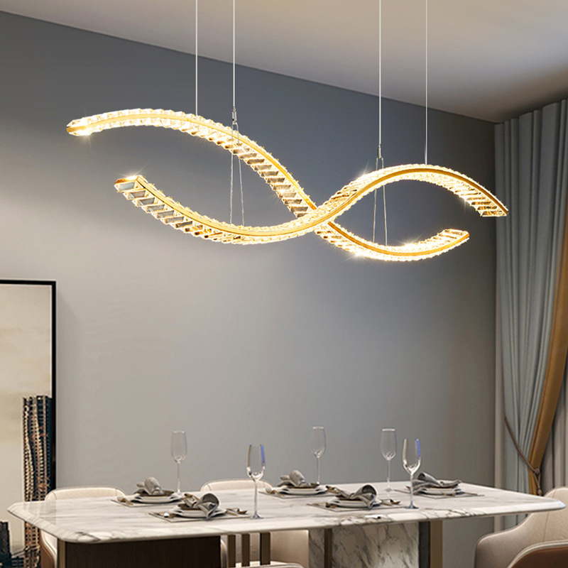 

Dining Room Chandelier Modern Luxury Crystal Pendant Lamp Living Kitchen Island Hanging Lamp Stainless Steel Long Chandelier