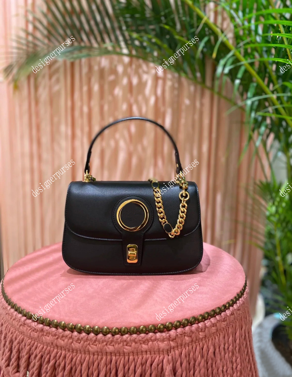 

TZ Blondie series round interlocking double-letter handbag golden metal chain shoulder crossbody bag fashion classic luxury designer Chain Flap Evening Bags 24CM, White