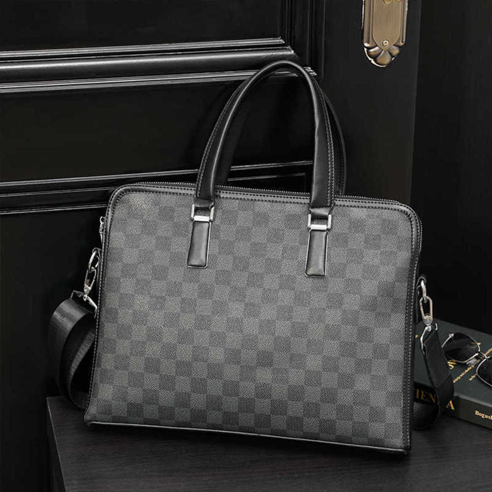 

Briefcases business briefcase handbag lattice horizontal computer One Shoulder Messenger Bag fashion men's 230223, Black - check briefcase
