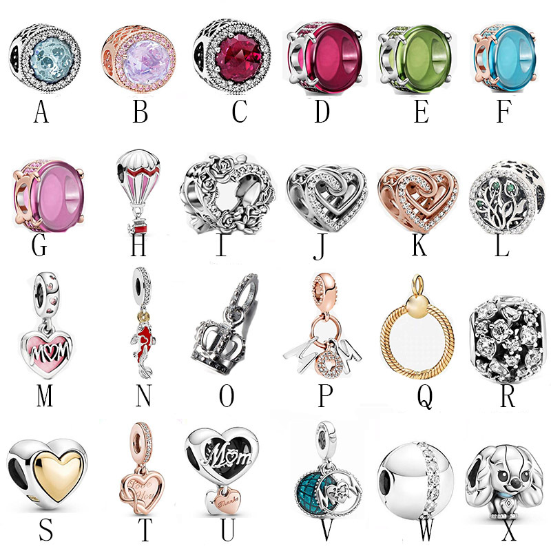 Pandora-925 Sterling Silver Dangle Charms Mother's Day Series Loose Bead New Product Drop Glue String Hanging Bead Bracelet Bracelet DIY Jew