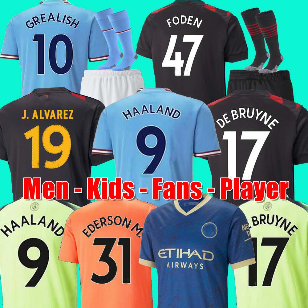 

HAALAND soccer jersey 22 23 DE BRUYNE MANS CITIES GREALISH MAHREZ FODEN 2022 2023 football shirt uniforms men kids kit sets ALVAREZ FANS player EDERSON Special, Home aldult ucl