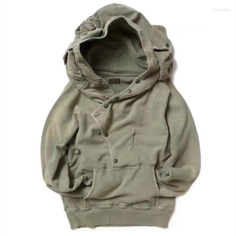 

Men' Jackets 20AW Japanese Style KAPITAL Spring And Autumn Batik Washing Multi Pocket Hat Loose Men' Casual Hooded Sweater, Army green