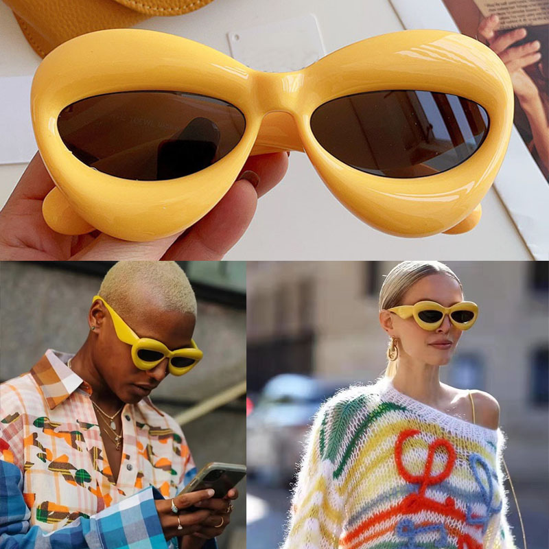 

Inflated cat eye sunglasses New fashion sunglasses women 40097 special Candy Colors design Oval Thick frame Eyewear avant-garde style crazy interesting with case