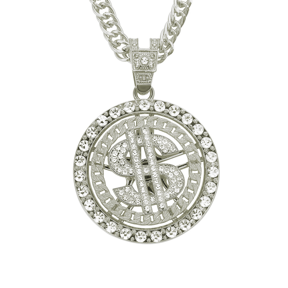 

TopBling Personality Hip Hop Rotation Dollar Symbol Pendant Necklace Real White Gold Plated Jewelry