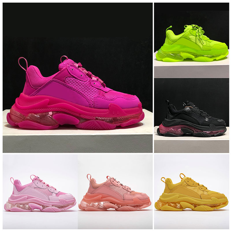 Designer pairs Triple S Men Women Casual Shoes Sneakers daddy shoe Platform Clear Sole Turquoise Neon Luxury Pink mint trainers mesh spring fashion