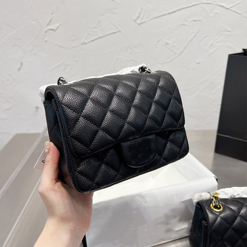 

Highest quality luxury designers mini square flap bags classic black lambskin leather wallet quilting Hangbags Crossbody shoulder bag gold or silver chains, Black silver logo