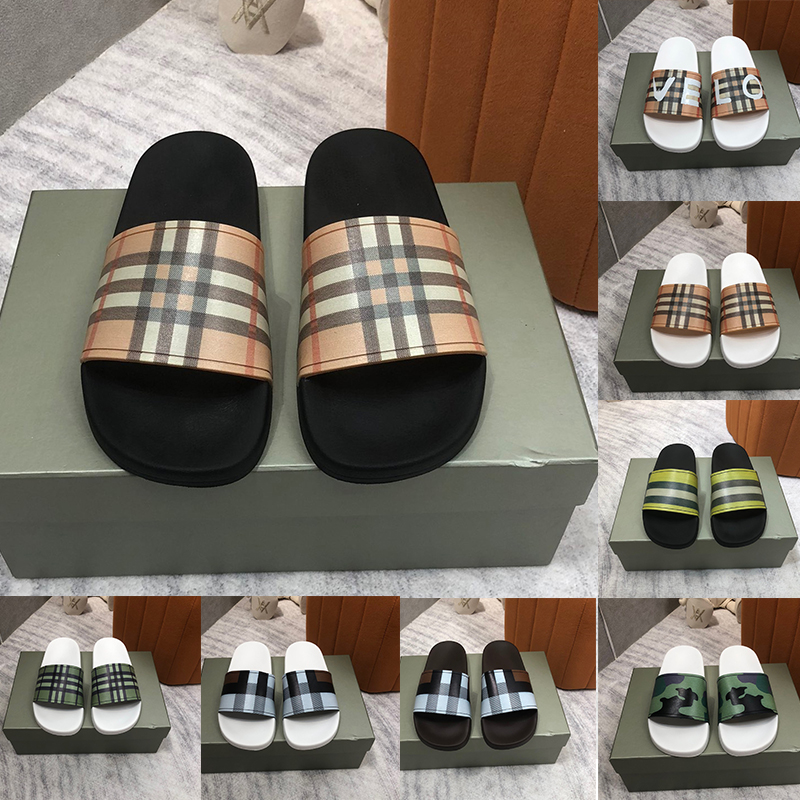 Burberry Marque Pantoufles 2023 Été Piscine Diapositives Hommes Femmes Casual Maison De Luxe En Plein Air Plage Chaussures Plat En Caoutchouc San