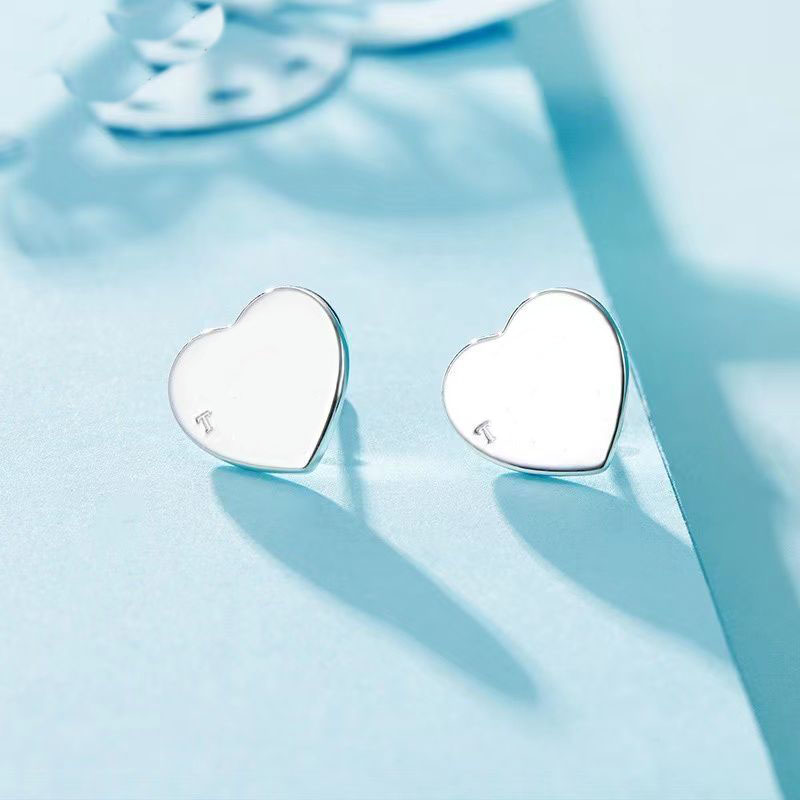 

Heart tag women stud designer earrings small delicate ins silver plated gold color rose polished smooth metal ohrringe love luxury jewelry mens Earrings ZB06 E23