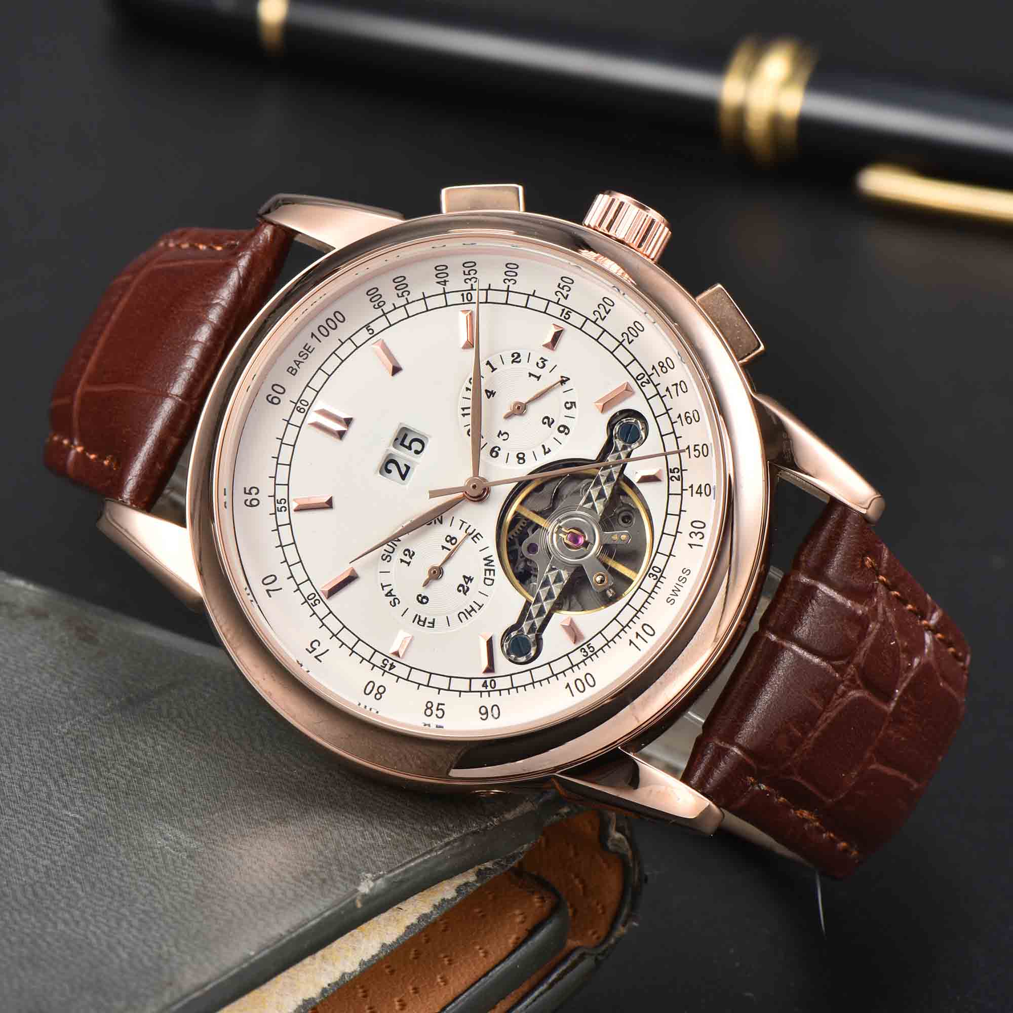 

2023 Men's Luxury Mechanical Watch leisure Fashion five-pin running Second large flywheel Multi-function Calendar Waterproof Belt Watches, K000000003