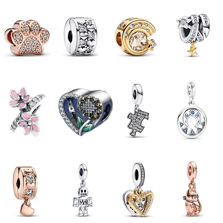925 Pounds Silver New Fashion Charm New Product Crescent Meteor Style Robot Pet Cat Series DIY Beads Matching