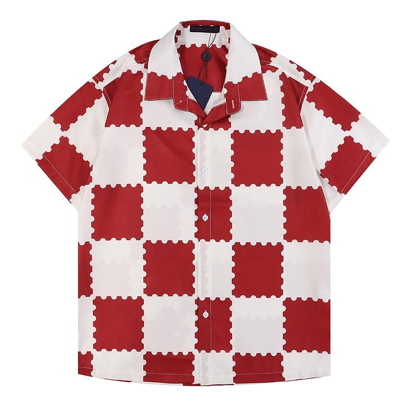 

2023 Classic Solid Plaid Blouse Shirts Men's Fashion Silk bowling shirt Casual Men Short Sleeve Dress Paisley Patchwork Button Front Shirt