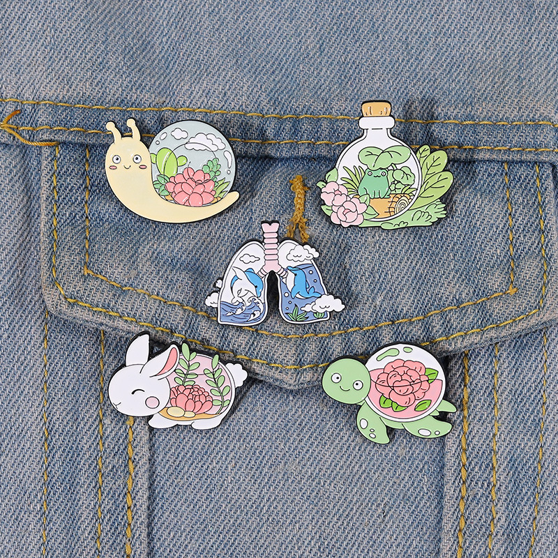 

Cartoon Animal Pot Culture Brooches Snail Rabbit Turtle Chest Model Collar Pins Alloy Flower Plant Corsage Badge For Backpack Clothes