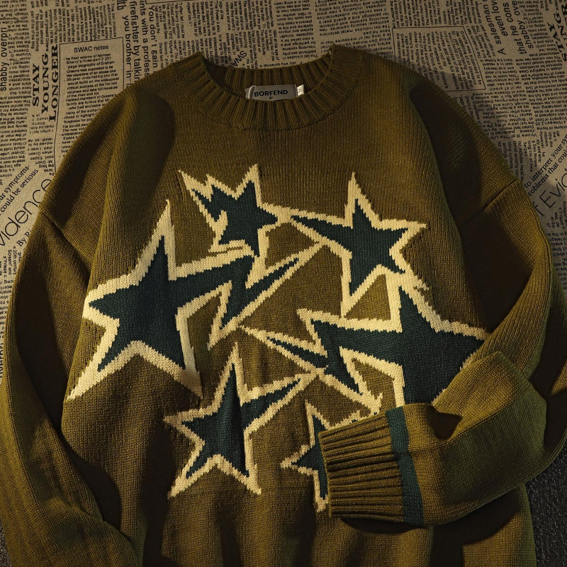 Men's TShirts American Retro High Street Star Sweater Men Women Winter Loose Korean Version Of The Lazy Wind Knitted Jacket Pullover Tops 23022