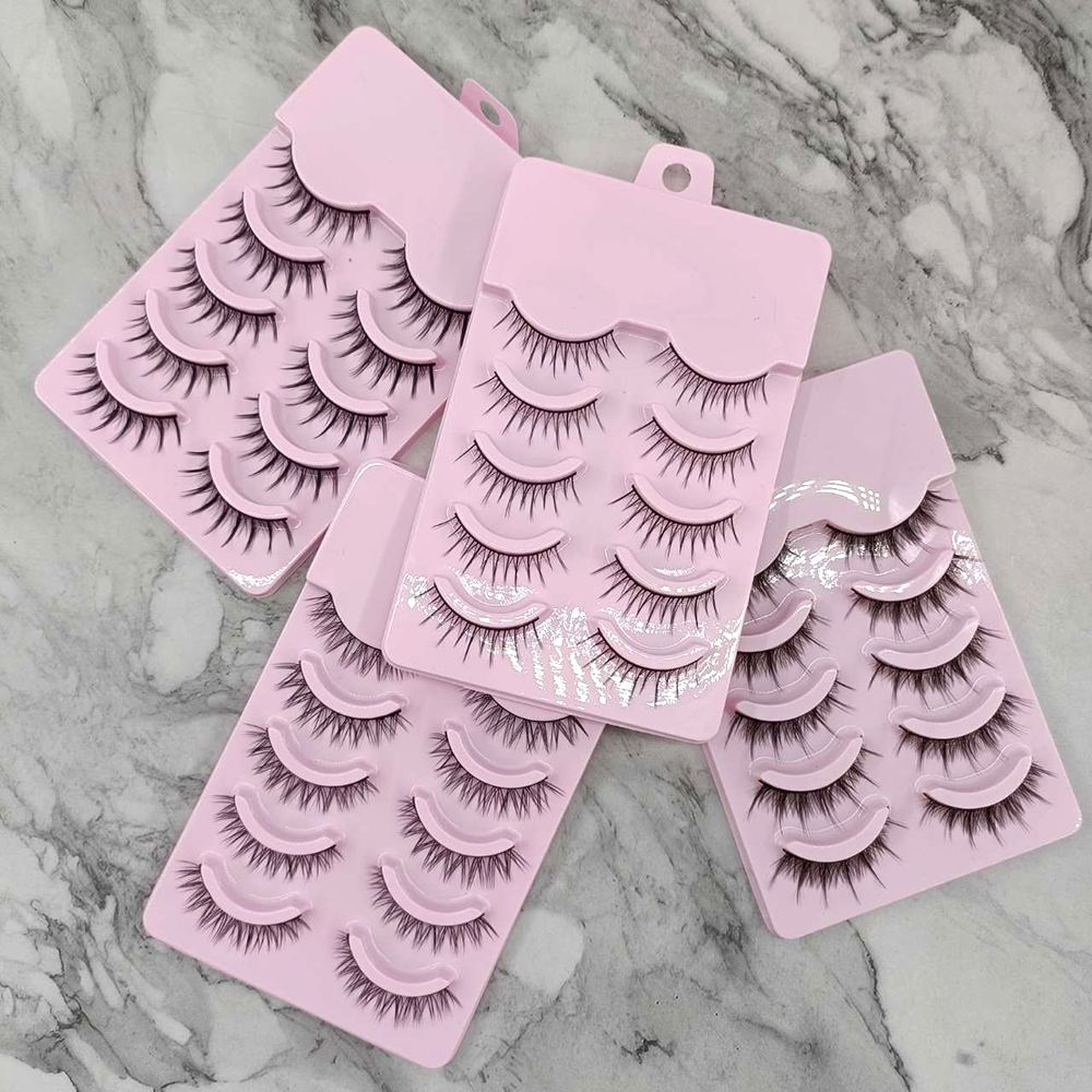 

New 5D Natural Manga Cluster Faux Mink Lashes 3D Soft Winged Daily Dating False Eyelashes Extension Clear Band Individual Lash