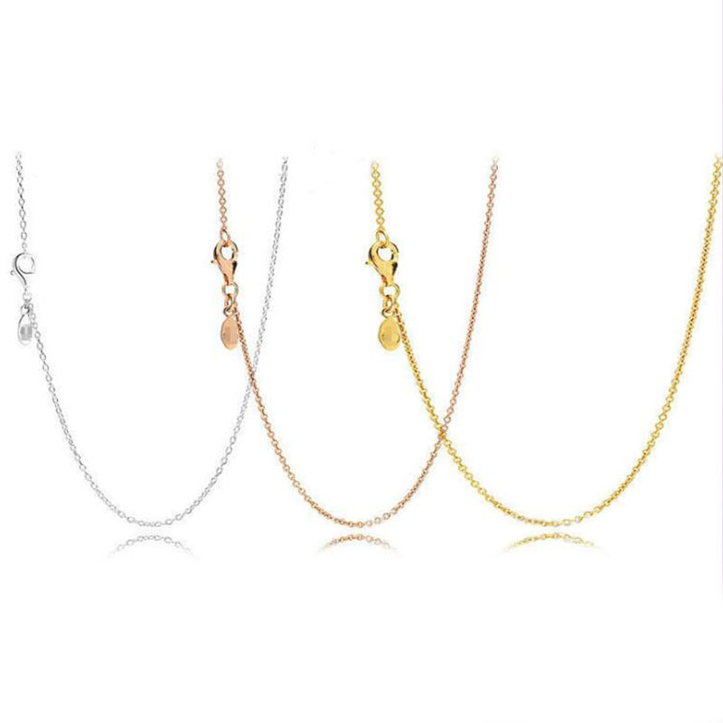 Pandora-925 Sterling Silver Dangle Charms Necklace Cross Chain 2023 New Basic Chain Adjustable O-ring Chain Matching Accessories