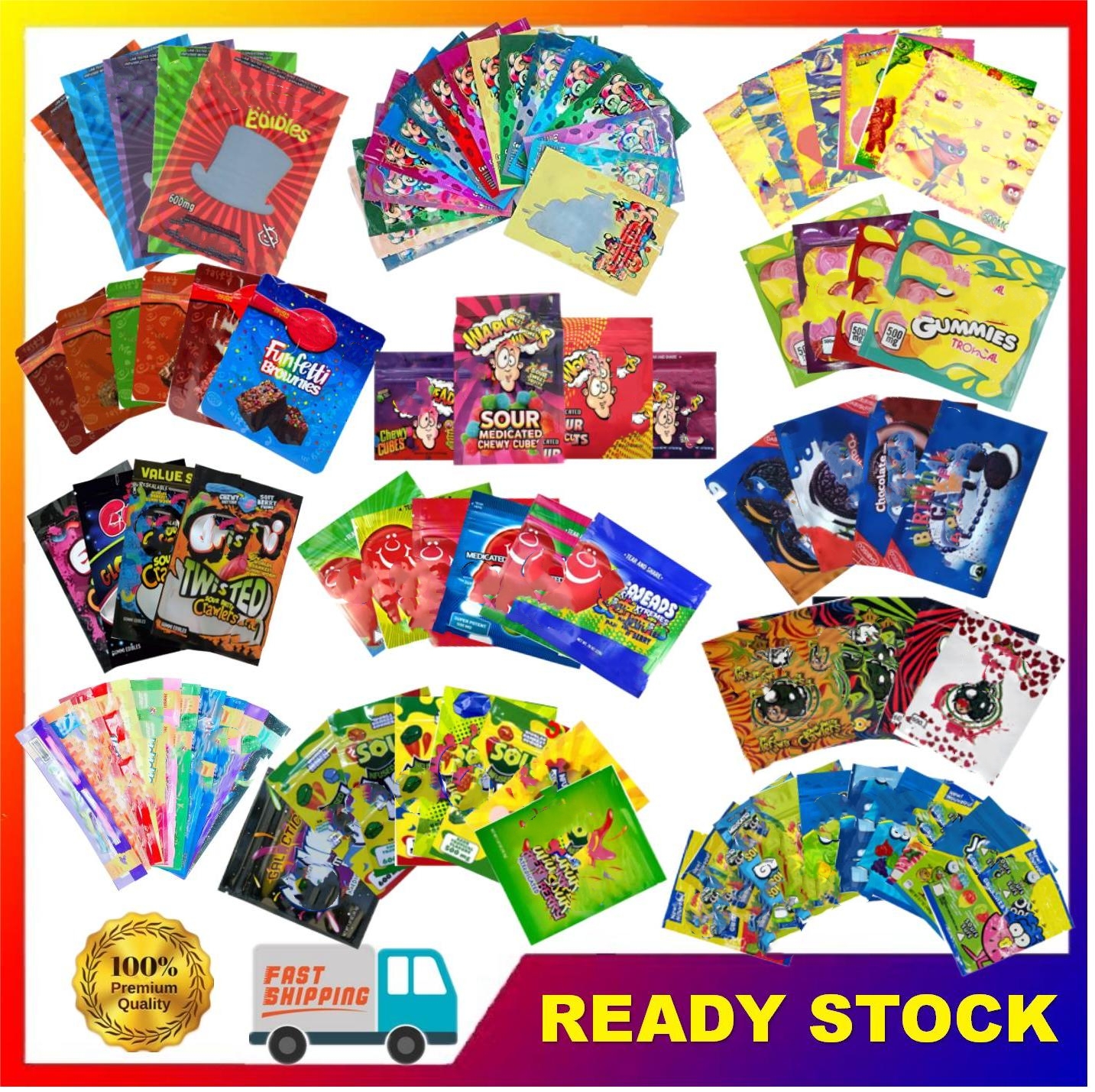 

Hundreds of types edible bag edibles packaging die cut mylar alien edible package smell proof DM to get a catalog