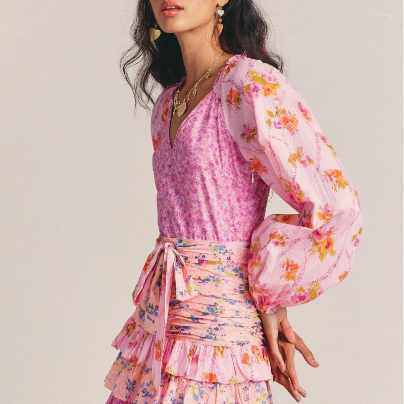 

Autumn Floral Print Dresses Long Sleeve Ruffled Ruffled Mini Dress Patchwork A-line Women Dress