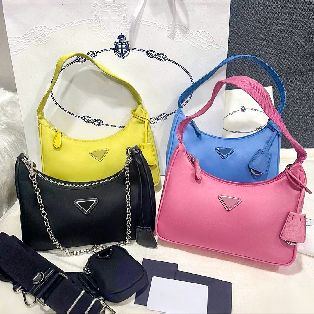 

luxurys Womens mens triangle Re Edition 2005 2000 bag 3piece cleo Nylon wholesale tote designers bag fashion canvas underarm crossbody Shoulder clutch chain bags, 1-black