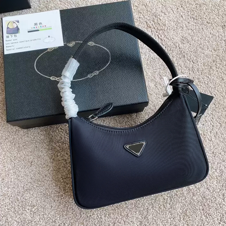 

Evening Bags mirror quality Women's Mens Shoulder Bag Fashion Clutch Luxury tote Handbag Purse Crossbody Bag Designer Triangle reeditionNylon Chain Safino Pbag, New leather-black