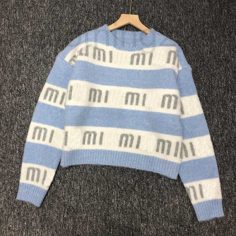 

designer 2021 Pink/Blue Striped Women' Sweaters Letter Embroidered Mohair Sweater For Women Designer Long Sleeves Pullovers 2PQL, Blue cardigan