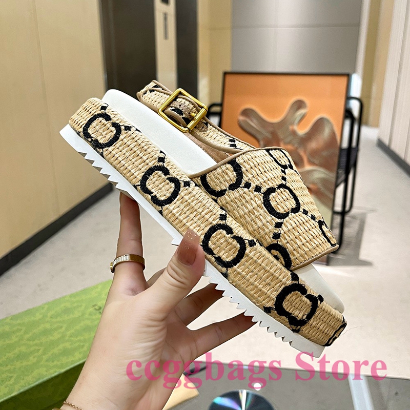 

Designer Platform Slippers Sandals Slides Women Fashion Foam Rubber Embroider Summer Luxury Ladies Home Casual Beach Shoes Beige Black, 28