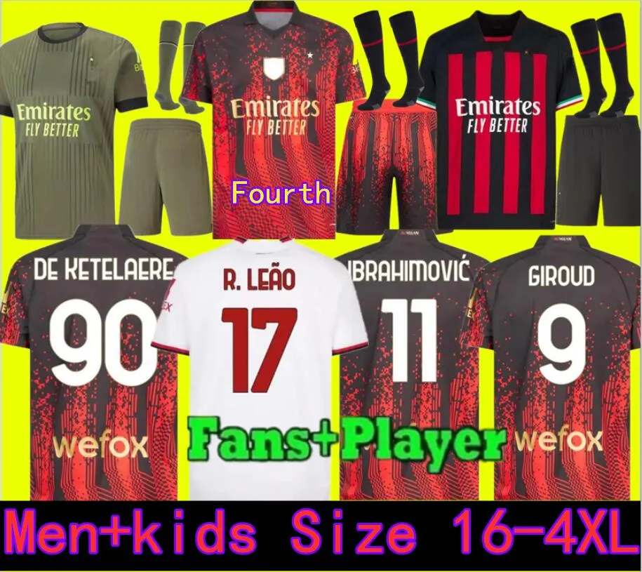 

IBRAHIMOVIC Koche 22-23 Fourth Kit AC MILANS GIROUD R.LEAO BENNACER Theo ROMAGNOLI FLORENZI TONALI REBIC 2023 2024 football shirt maillot Ad, Koche player version