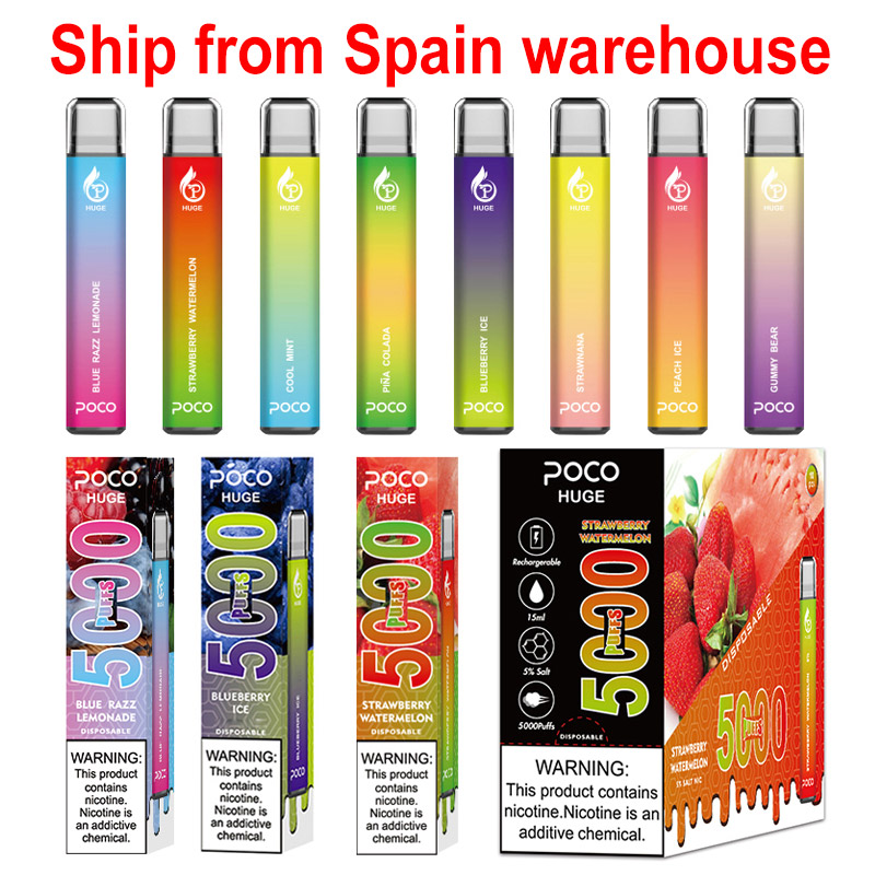 

ship from Spain warehouse Original e cigarette Poco Huge Disposable Vape Prefilled 15ml Pod 5000 Puffs 650mah Mesh coil rechargeable disposbale vapes