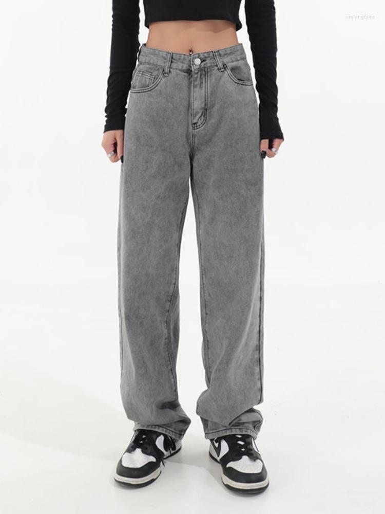 

Women' Jeans Harajuku Style Gray Women Hip Hop Streetwear Oversize Wide Leg Denim Trouser Female Grunge 90s Retro Loose Pants