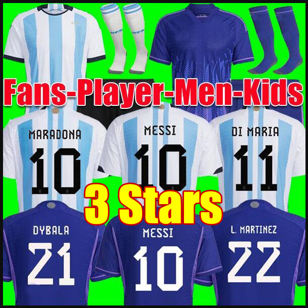

3 Stars Argentina soccer Jersey Player Fans Version 22 23 Football Shirts 2022 MESSIS J.ALVAREZ DE PAUL DYBALA MEN WOMEN Kids kit sets uniforms Socks, Fans home