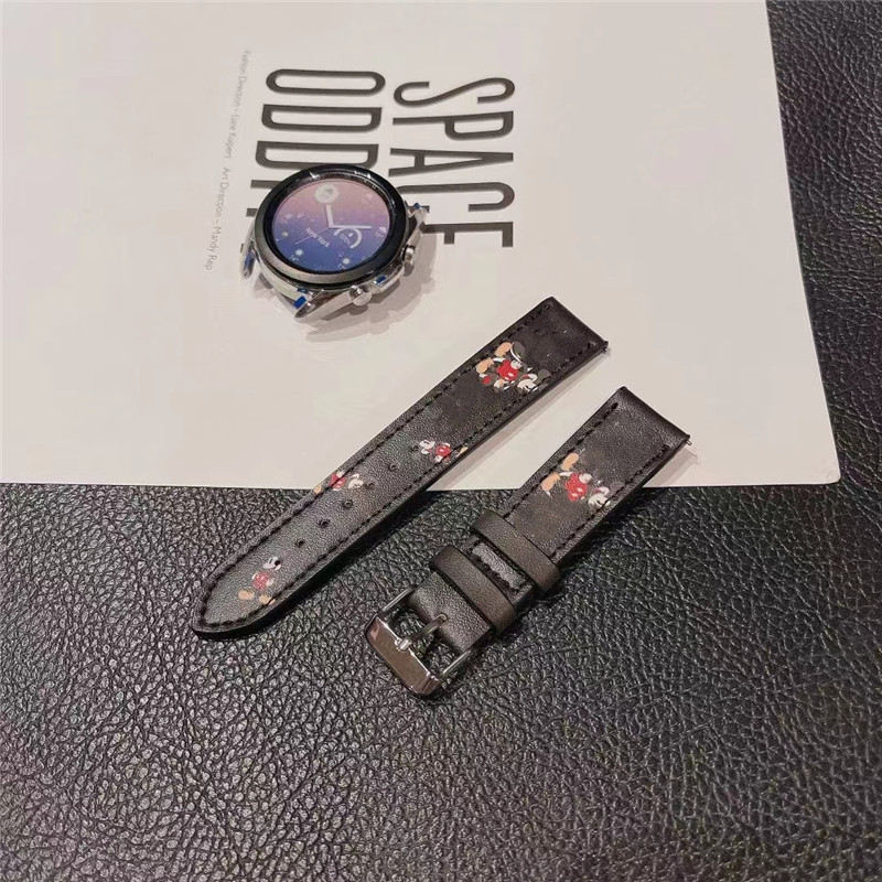 

luxury g designers Brown L Flower Watch Band Strap For samsung 20mm 22mm leather Smart Watches Replacement With Adapter Connector66, Style 2-brown big flower