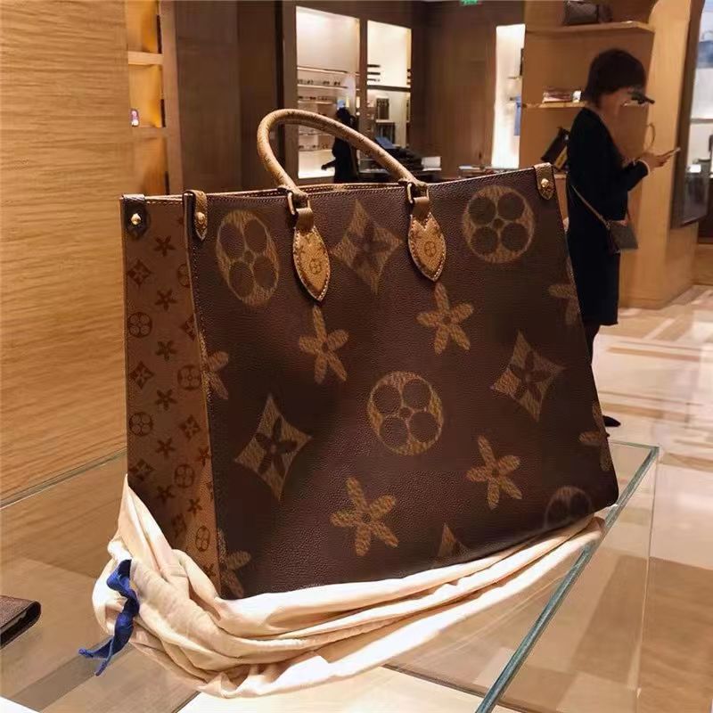 

luxurys designers bags ONTHEGO womens handbags purse flower tote bag ladies Casual tote PVC leather shoulder bags female big purse handbag MM GM, 62650- brown flower