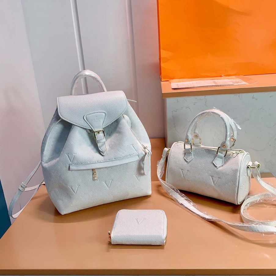 

Designer Three-piece bag Totes Backpack Luxury Brand Zipper Wallets Women HandBags Tote Real Leather Bags Lady Plaid Purses Duffle Luggage by fenhongbag 053, #1